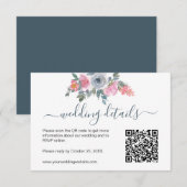 Blush Bleu Poussiéreux Code QR RSVP Aquarelle Flor (Devant / Derrière)