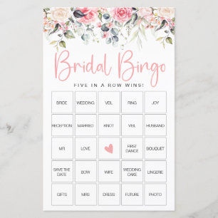Blush Bloem Bruiloft Bruidsshower Bingo Spelkaar