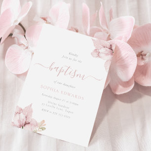 Blush Bloemblaadjes Elegant Meisjes Doop Kaart