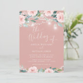Blush Bloemblad Blad String Lichten Huwelijksuitno Kaart (Staand voorkant)
