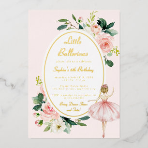Blush Bloemen Ballerina Kids Verjaardag Folie Uitnodiging