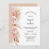 Blush Bloemen Boho Pampas Grass bruiloft uitnodigi Kaart (Voorkant / Achterkant)