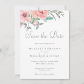 Blush Bloemen Bourgondië Waterverf Bruiloft Save The Date (Voorkant)