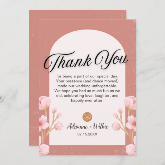 Blush Bloemen bruiloft dank u kaart met foto (Voorkant / Achterkant)
