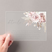 Blush Bloemen Bruiloft Details Behuizing Kaart Acryl Uitnodigingen (Insitu (Draagbaar))