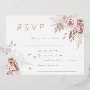 Blush Bloemen Bruiloft RSVP Roos Gold Folie Uitnodiging Briefkaart