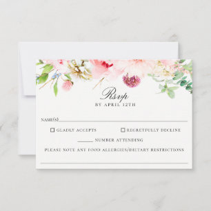 Blush Bloemen Bruiloft Voedsel Allergie RSVP Kaart
