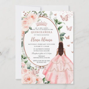 Blush Bloemen Bruin Prinses Roos Goud Quinceañera Kaart