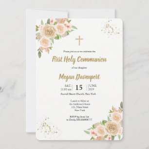 Blush Bloemen Communie Kaart