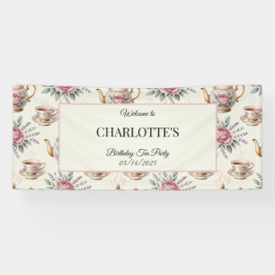 Blush Bloemen Elegante Roos Meisjes Verjaardag Wel Spandoek