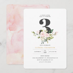 Blush Bloemen & Eucalyptus Meisje 3e Verjaardagsfe Kaart