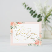 Blush Bloemen & Goud Script Dank u Briefkaart (Staand voorkant)