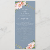 Blush Bloemen Goud Stoffig Blauw Bruiloft Receptie Menu (Voorkant)
