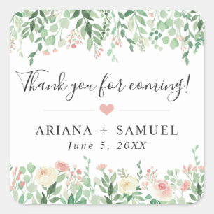 Blush Bloemen Groen bruiloft dank u gunst Vierkante Sticker