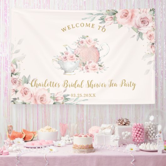 Blush Bloemen High Tea Party Bruids Baby shower Spandoek (Feest)