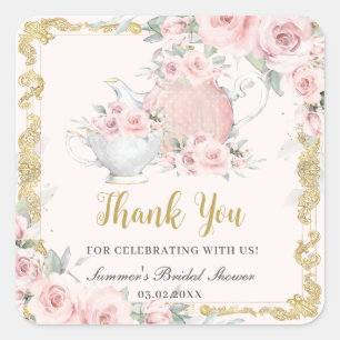  Blush Bloemen High Tea Party Vrijgezellenfeest Vierkante Sticker