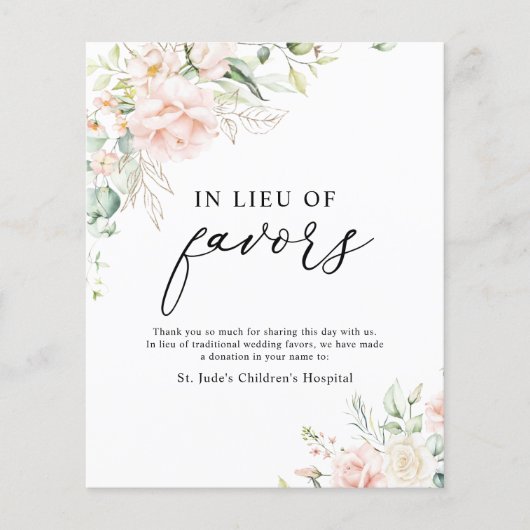 Blush Bloemen In plaats van Favorieten Donatie tek (Voorkant)