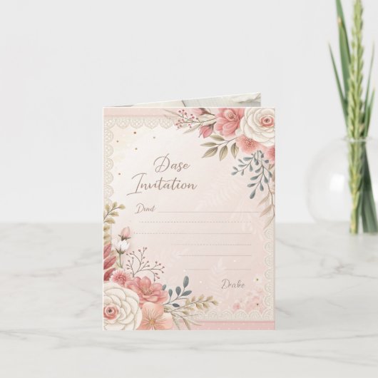 Blush Bloemen Kant bruiloft uitnodiging Sjabloon (Voorkant)