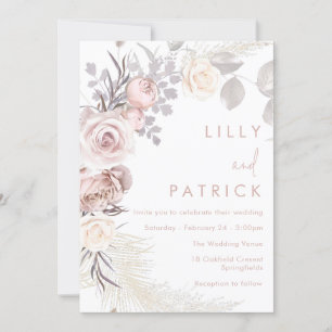 Blush Bloemen krans Modern Boho bruiloft Kaart