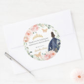 Blush Bloemen Marine Blauwe Jurk Quinceañera Sweet Ronde Sticker (Envelop)