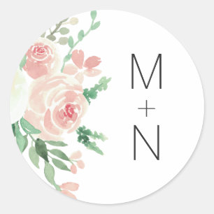 Blush Bloemen monogram bruiloft envelop zegel 4196