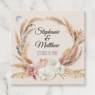 Blush Bloemen Oerwoud Neutral Pampas Palm Bruiloft Bedankjes Labels