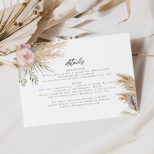 Blush Bloemen Pampas Grass Wedding Details Kaart