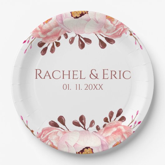 Blush Bloemen Papier Bord met aangepaste namen (Voorkant)
