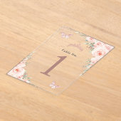 Blush Bloemen Roos Goud Quinceanera XV Tafelnummer Acryl Uitnodigingen (Laagn)