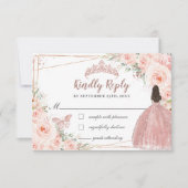 Blush Bloemen Roos Gouden Jurk 16 Quinceañera Reag RSVP Kaartje (Voorkant)