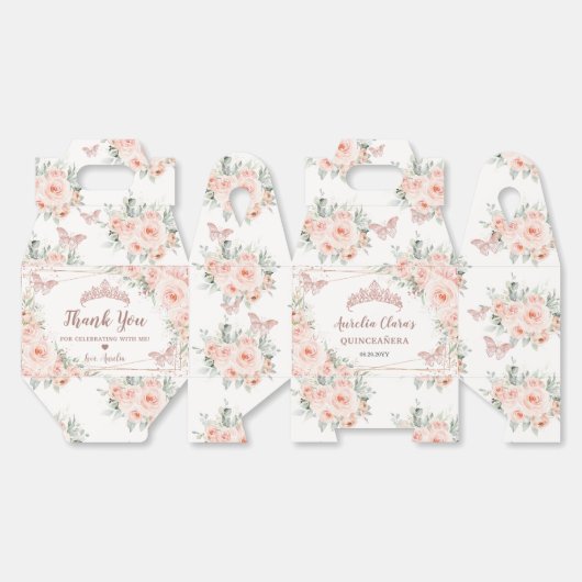 Blush Bloemen Roos Vlinders Quince XV Verjaardag Bedankdoosjes (Ongevouwen)