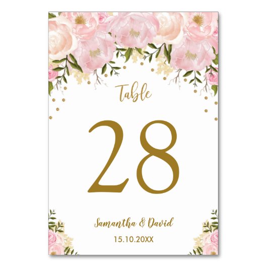 Blush Bloemen Roze Goud Trouwtafel Nummer Kaart (Achterkant)