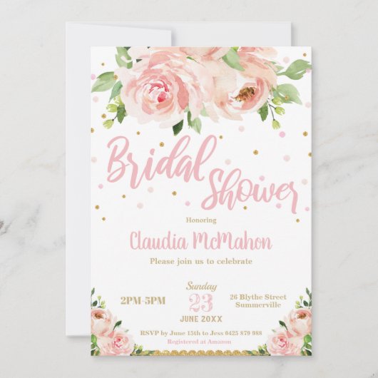 Blush Bloemen Rozen Vrijgezellenfeest Roze en Goud Kaart (Voorkant)