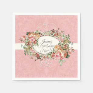 Blush Bloemen Rozen w Script Verjaardagsfeest Servet