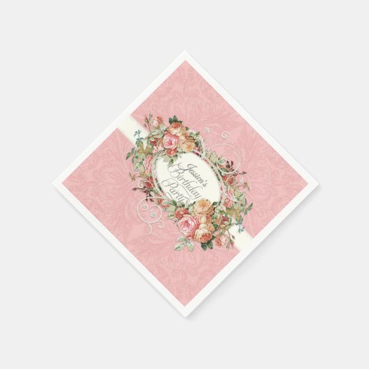 Blush Bloemen Rozen w Script Verjaardagsfeest Servet (Hoek)