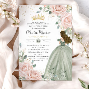 Blush Bloemen Salie Groene Prinses Gown Quinceañer Kaart