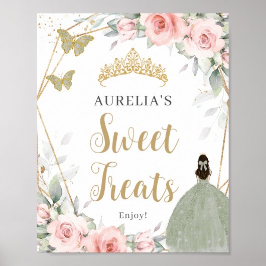 Blush Bloemen Salie Groene Quinceanera Zoete trakt Poster (Voorkant)