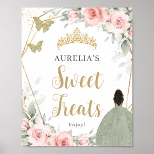 Blush Bloemen Salie Groene Quinceanera Zoete trakt Poster