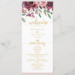 Blush Bloemen Strepen & Gouden Huwelijksprogramma Programma