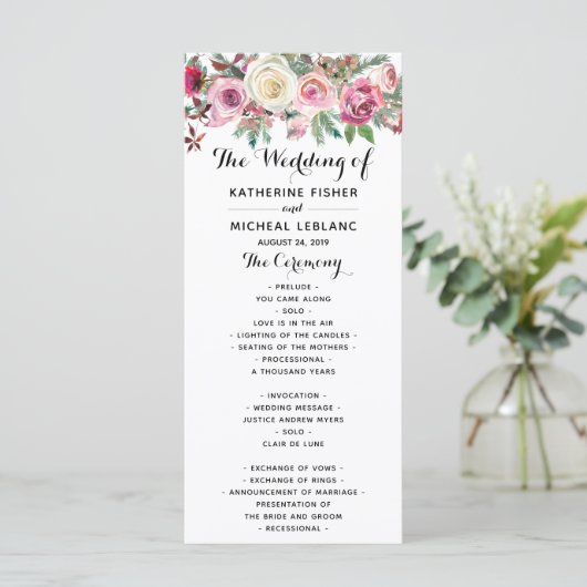 Blush Bloemen Trouwprogramma Programma (Staand voorkant)