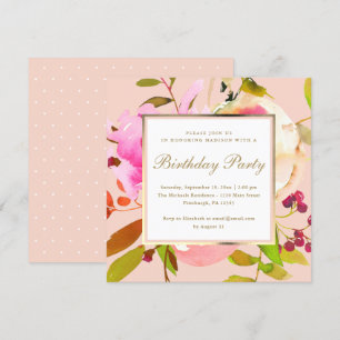 Blush Bloemen Waterverf met Stippen Verjaardagsfee Kaart