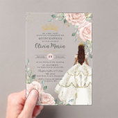 Blush Bloemen Witte Jurk Princess Gown Quinceañera Acryl Uitnodigingen (Insitu (Draagbaar))