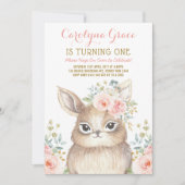 Blush Bloemen Woodland Bunny Konijn 1e verjaardag Kaart (Voorkant)