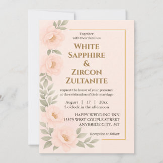 Blush bloemenbruiloft uitnodiging met gouden Lijst
