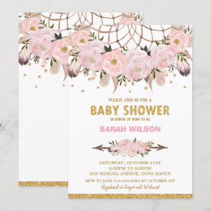 Blush Bloemendreamcatcher Babyshower Meisje Boho Kaart