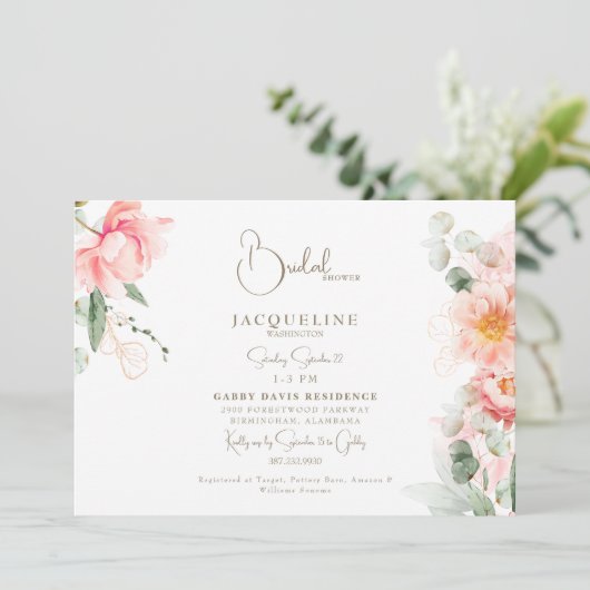 Blush bloemenelegant Vrijgezellenfeest horizontaal Kaart (Staand voorkant)