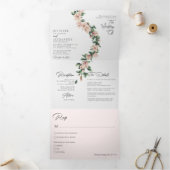 Blush bloemeneucalyptus bruiloft alles in één drieluik uitnodiging (Binnen)