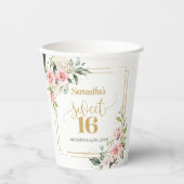 Blush bloemeneucalyptus goud zoete zestien 16e papieren bekers (Voorkant)
