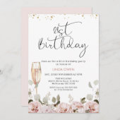 Blush Bloemenglas 21e verjaardag Kaart (Voorkant / Achterkant)