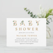 Blush bloemengouden letters Baby shower uitnodigin Kaart (Staand voorkant)